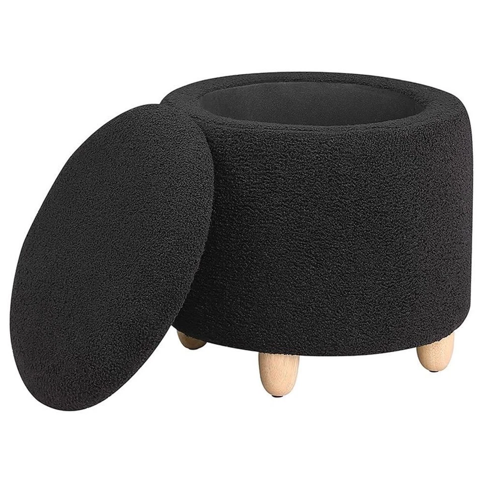 Coaster Valia Fabric Upholstered Round Storage Ottoman Black - Image 4 of 4