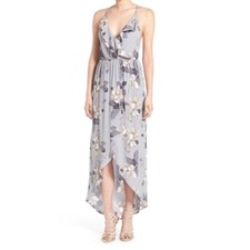 ASTR Floral Ruffle Surplice High Low Maxi Dress - M