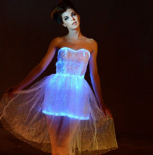 LED Fiber Optic Strapless Evening Strapless Evening Prom Party Lace Ball Dresse