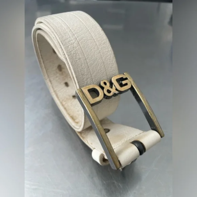 DOLCE & GABBANA Vintage Y2K Winter White Leather Belt With  display picture 2