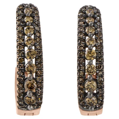 10K Rose Goldbraunes Diamant Gestuft Reifen / Huggie Ohrringe Schnappverschluss - Bild 1 von 4
