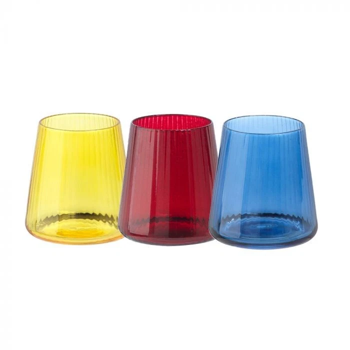 6 Bicchieri Acqua Colorati da Tavola Pranzo Colorati Rosso Blu Giallo a Righe, fotografia 6 di 9