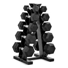 Cap Barbell 150 LB Coated Hex Dumbbell Hand Weight Set with Vertical Storage ...