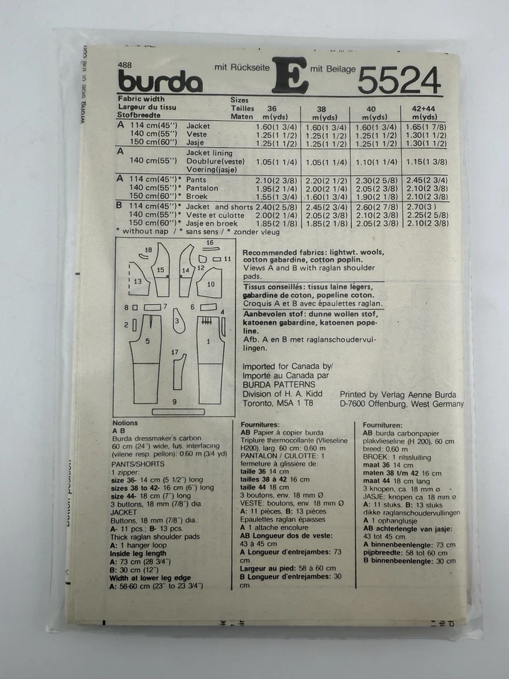 Burda 5524 Raglan Shirt with Shoulder Pads, Shorts, Pants Size 10-18 - Image 2 of 2