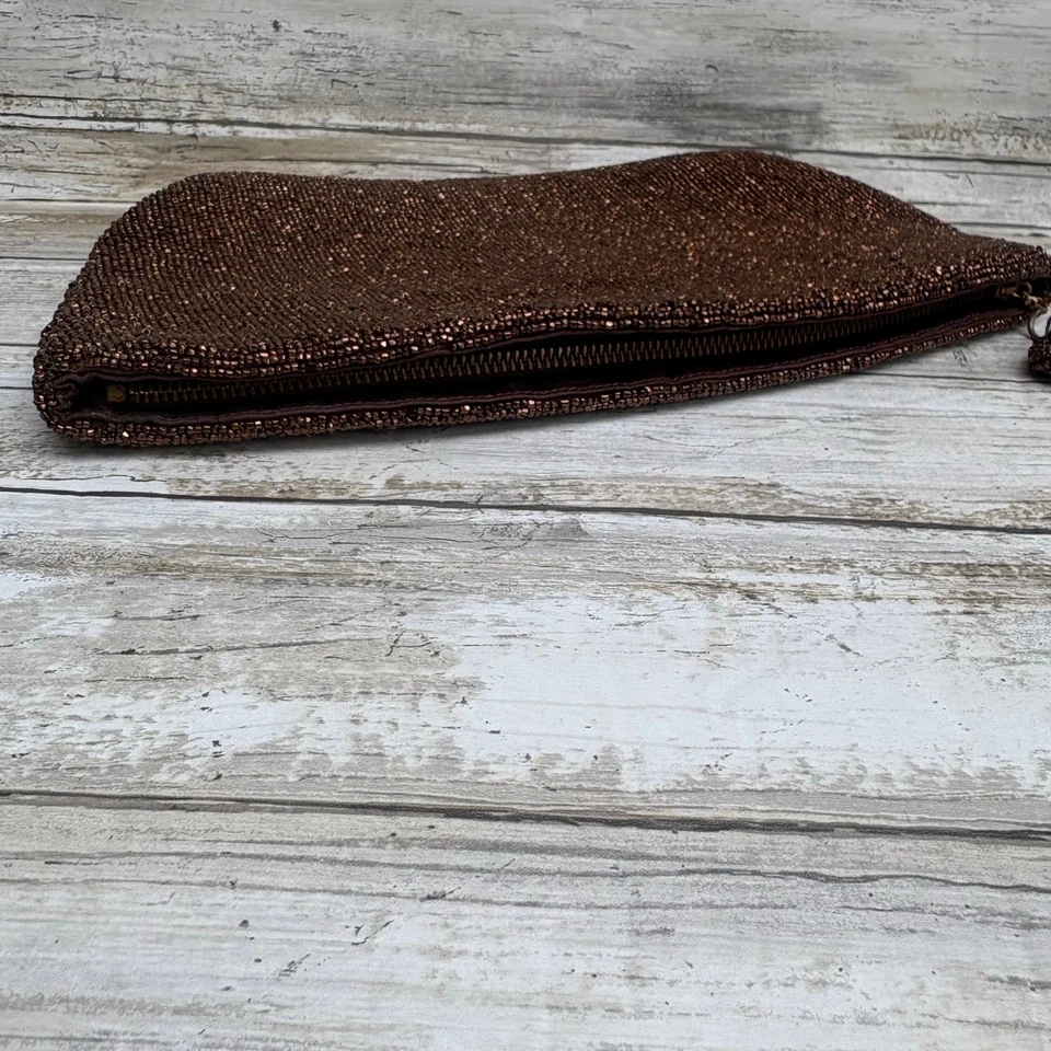 Bolsa vintage por Josef bolsa de mão com miçangas bronze metálica com zíper superior noite glam discoteca - Imagem 3 de 4