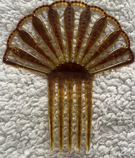 VICTORIAN HAIR COMB RED RHINESTONES LARGE EDWARDIAN CELLULOID PICK UPDO