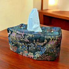 Asian Inspired Brocade Fabric Tissue Box Cover Kleenex Holder Standard Size
