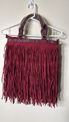 Heritage West Fringe Crossbody Bag- Leather Wine Color Western