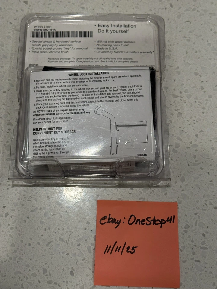 Cerraduras de rueda OEM HONDA 08W42-SHJ-101A Fit Odyssey, Honda Pilot, Honda Ridgeline Foto 2 de 4
