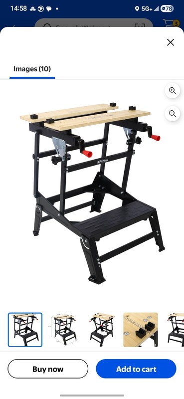 Elevon--Clamp Work Bench Adjustable Steel Frame Wood Top Black 30-1/2 in