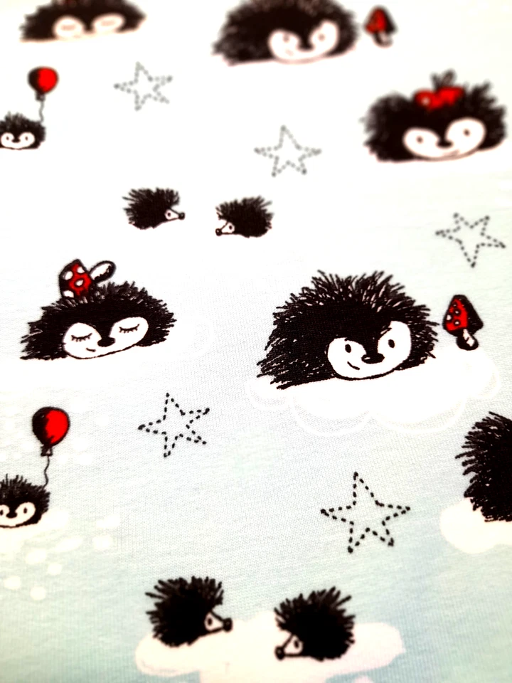 stoffe hellblau Mit Schwarzen Igelchen meterware BIO Jersey- Baumwolle kinder - Bild 2 von 2
