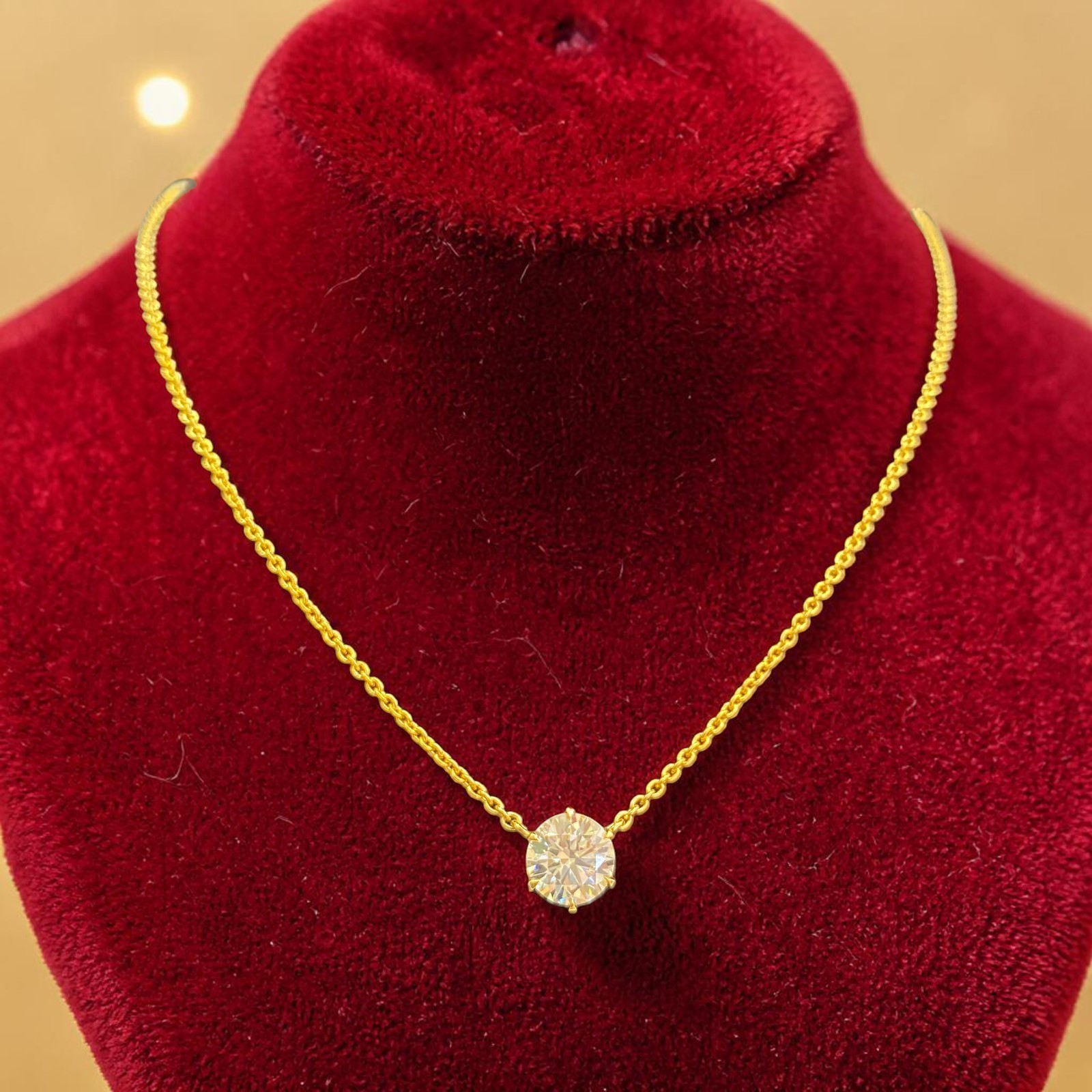 GIA Certified 2 Cts Round Brilliant D/VVS1 Diamond Solitaire Necklace 18K Gold