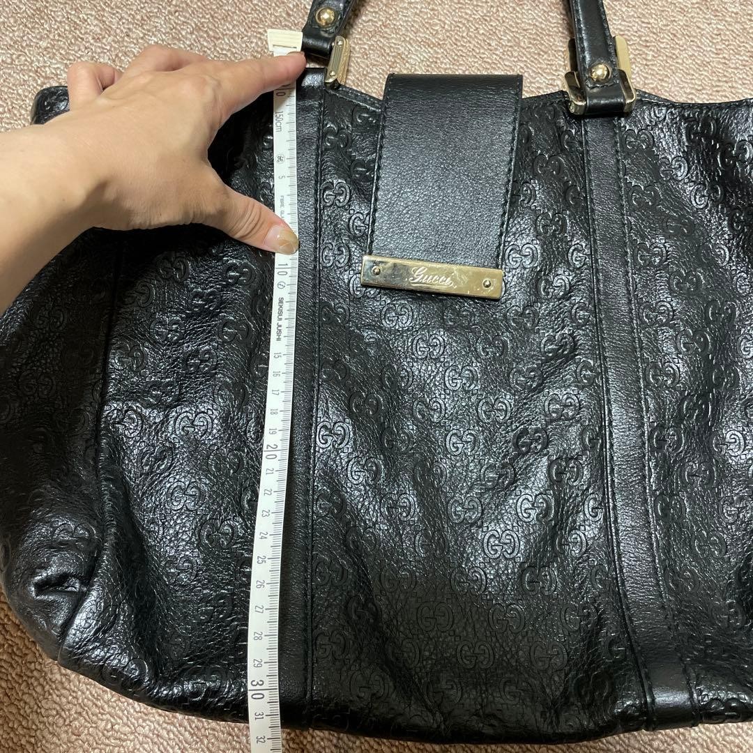 GUCCI Monogram Canvas Tote Bag Black Gold Leather Shoulder Authentic Excellent image 5