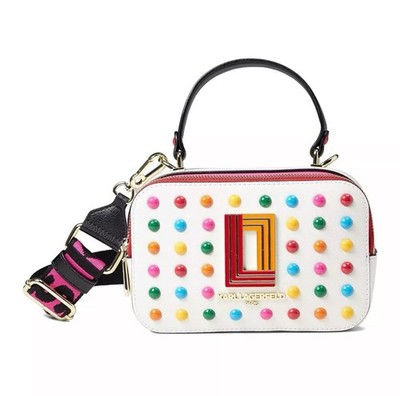 Karl Lagerfeld Paris Premium Leather Simone Studded Dots Crossbody Camera Bag