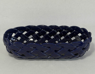 Primo'Gi Woven Ceramic Bread Basket - Blue Rectangular Lattice Bassano Italy