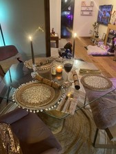 Handmade Sycamore Dining Table Hexagon Solid Wood, Complete Set With 4 Seatings