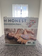 Honest Clean Conscious Size 6 Diapers Letters/Dogs Print 44ct Diapers 35 LBS