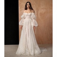 Palace-StyleTulle Puff-Sleeve Wedding Dress Sequin Lace Bride Gowns Customized