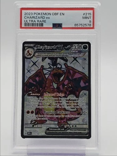 CHARIZARD EX 2023 POKEMON OBSIDIAN FLAMES ULTRA RARE 215/197 PSA 9 Q3078