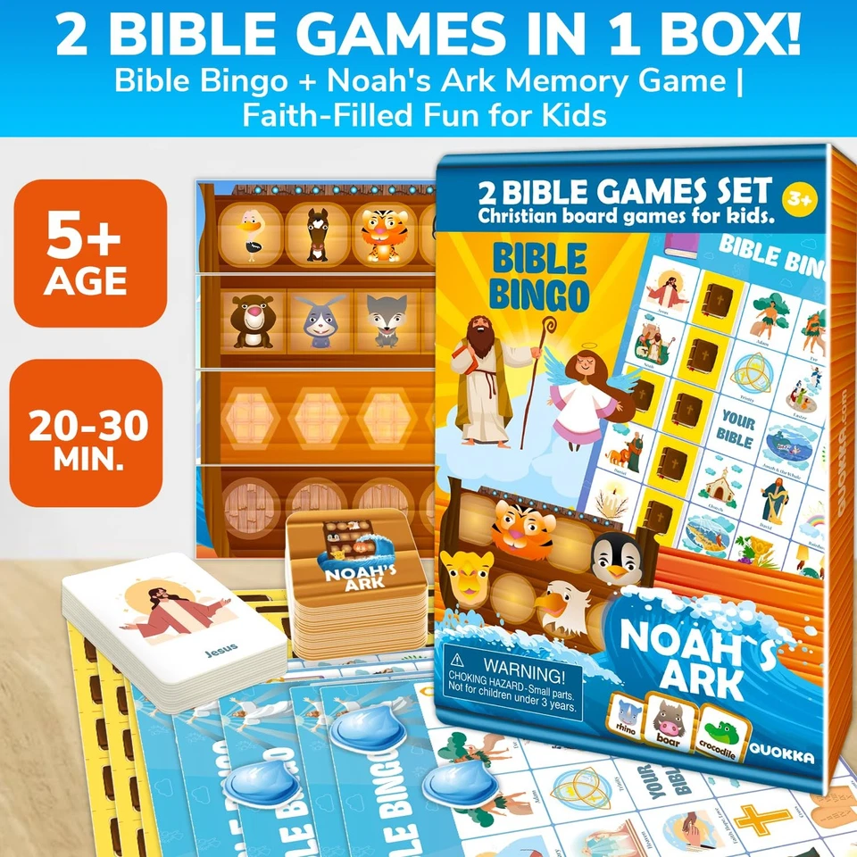 Bible Bingo Noahs Ark Memory Game Set for Kids - Faith-Based Fun - Image 2 of 4