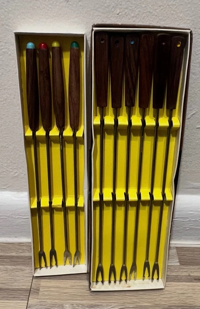 Lot of Two sets of Vintage Stainless steel Fondue Forks - Original Box.
