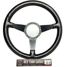 Rare Moto-lita Gunsmith 37 Leather Steering Wheel Black Spokes Engraving Good Rare Moto-lita Gunsmith 37 Leather Steering Wheel Black Spokes Engraving Good