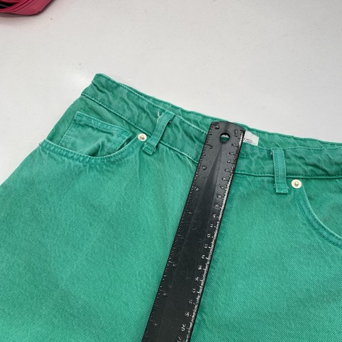Zara High Rise Green Jeans Woman Sz 6 Fray Hem Wide Straight Leg Pockets Boho - Picture 10 of 11