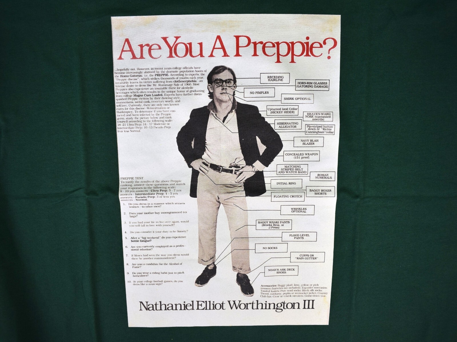 FILA Blazers canottaggio Are You A Preppie? T shirt verde cacciatore S S cotone taglia XXL (nuova con etichette)