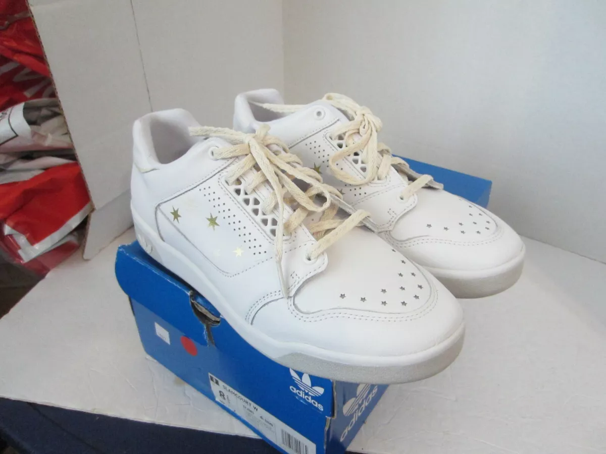 New WOMENS ADIDAS WHITE SLAMCOURT LEATHER Sneakers Court EF2085 Sz