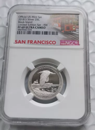 2018 s silver Block Island National Park quarter NGC PF 69 Ultra Cameo. FDOI