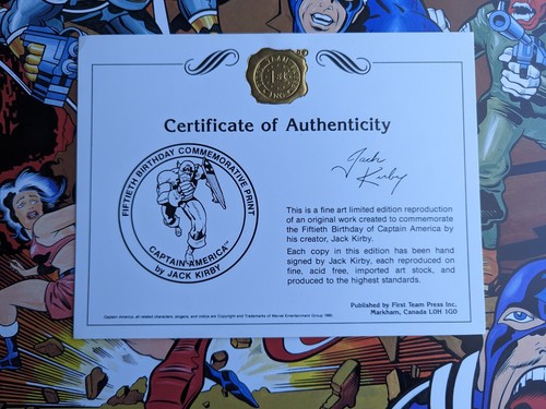 CAPTAIN AMERICA 50th ANNIVERSERY LITHOGRAPH SDCC PP 1/5 SIGNED JACK KIRBY COA - Picture 9 of 9