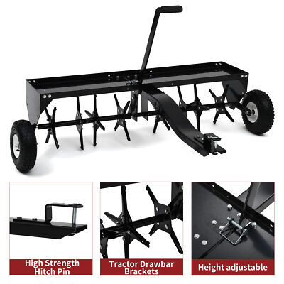 RQR 31 Inch Tow Behind Spike Aerator – Heavy Duty Lawn Aerator For Tractors & ATVs, Core Plug Aerator With Weight Tray
