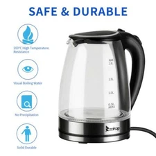 US 1500W 1.8L Electric Borosilicate Glass Kettle Thermostat With Blue LED Lights