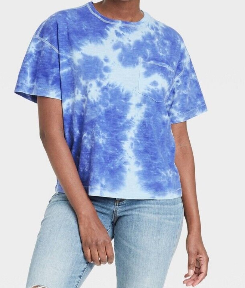 Universal Thread Women's TieDye Short Sleeve Boxy TShirt Color Blue