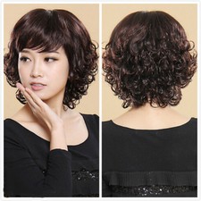 Fashion Dark Brown Wavy Short Curly Women Lady Cosplay Party Hair Wig Wigs  Cap
