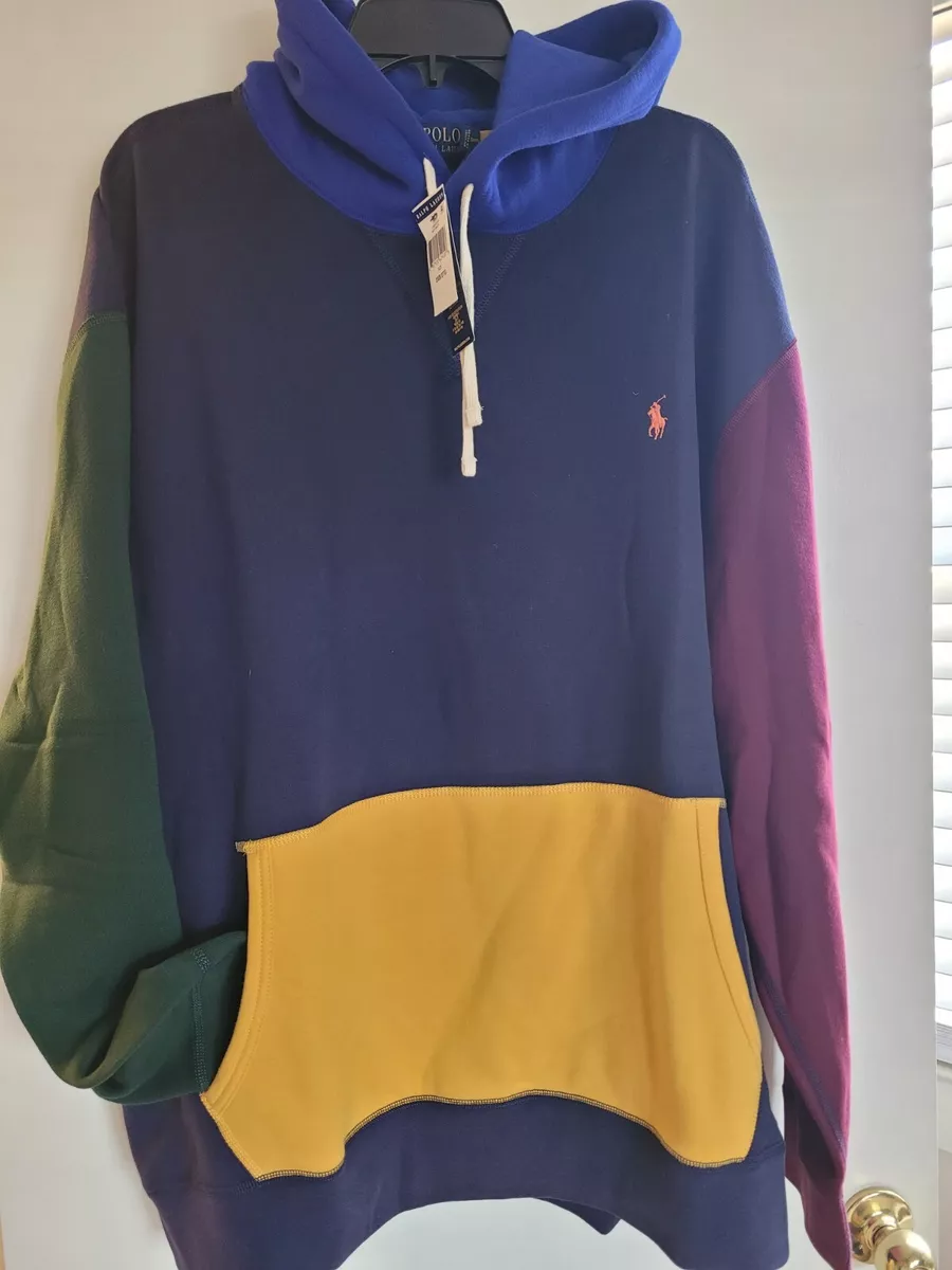 Polo Ralph Lauren Men’s 2XB Multicolor Colorblock Fleece Pullover Hoodie  New!