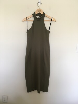 bebe green long dress Bebe Women's Crepe Drape Back Maxi Dress