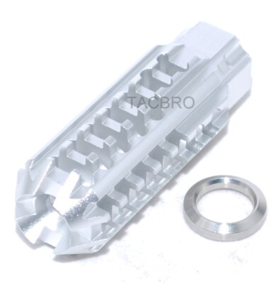 Silver Anodized Aluminum 1/2x28 TPI Skeleton Muzzle Brake For .223/5.56