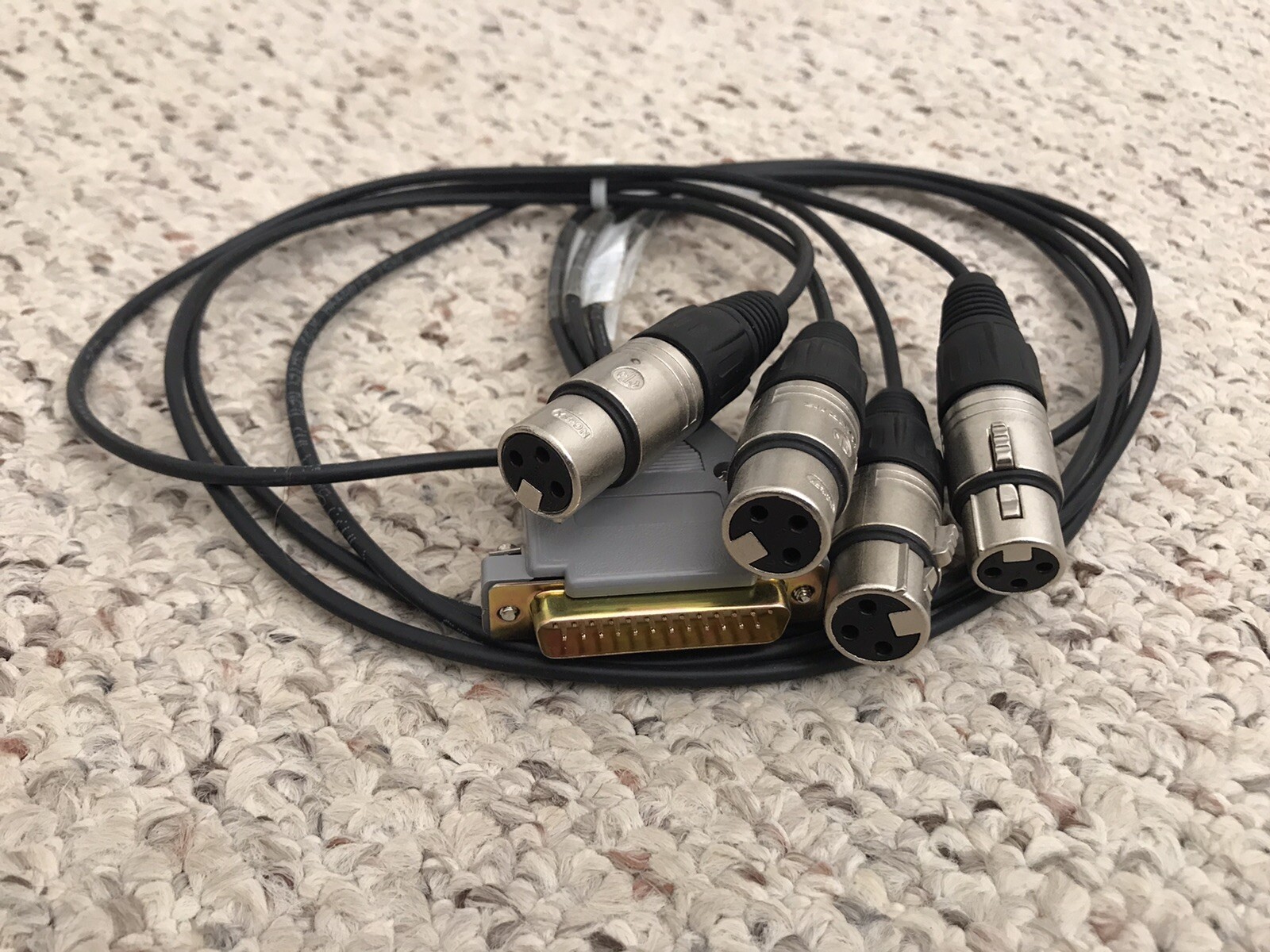 DB25 to 4 Neutrik NCFX Female NCMX XLR Breakout Cable 2 Feet Long Snake ...