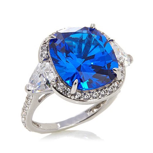 Simulated Diamond Created Kashmir Sapphire Ring Sterling Silver