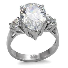 Bold Pear Cut & Accents CZ Stainless Steel Engagement Party Cocktail Ring