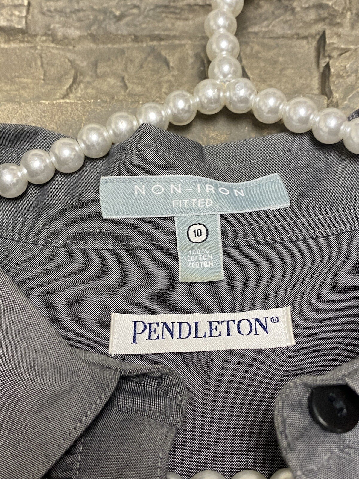 PENDLETON Fitted Gray Ruffle Button Up 3/4 Cuff S… - image 3