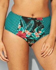 Joe Browns Bikini Slip schwarz grün Übergröße 28 hoher Bund Bademode Unterteil