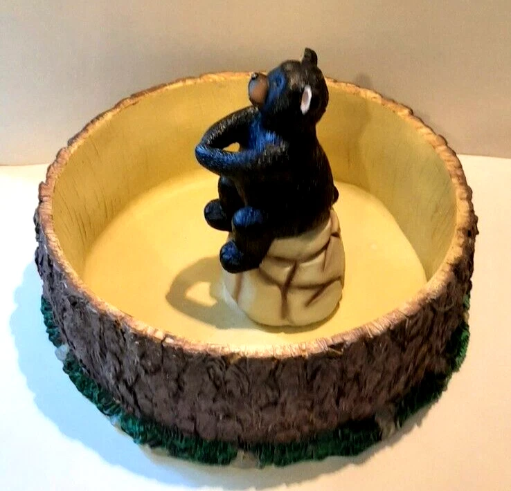 Tazón de nuez vintage, oso con diseño de corteza de árbol Navidad temporada 8" ancho 3" T Foto 3 de 4