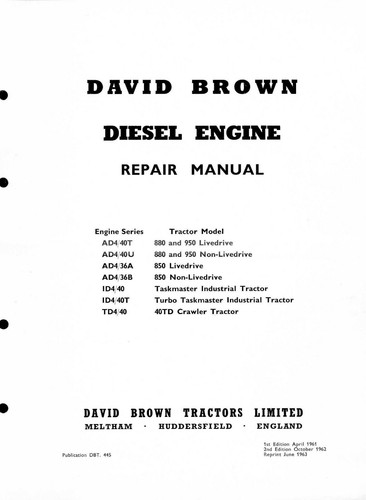 Tractor Service WORKSHOP MANUAL CASE David Brown 850 & 950 Implematic WSM PRINT - Picture 5 of 7