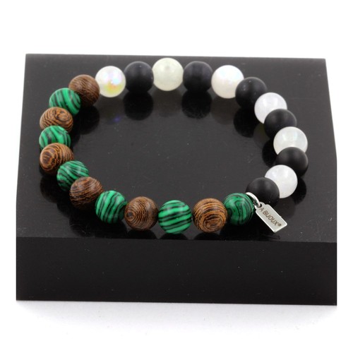 Jadive Bracciale In Pietre Preziose Agata Muschiata, Perle 6mm, Elastico, Con Scatola Regalo E Scheda Istruzioni, Yoga - 2