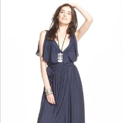 $148 FREE PEOPLE Blue Fiona Maxi Wrap Dress  | eBay