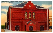 Newport RI The Chapel US Naval Training Station Street View Linen Postcard