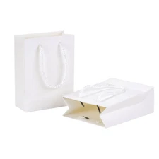 10x White Rectangle Paper Pouches Party Gift Shopping Bags With Handles 12x5.7cm