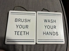 Hearth & Hand Magnolia “Brush Your Teeth” “Wash Your Hands” Stoneware Wall Signs